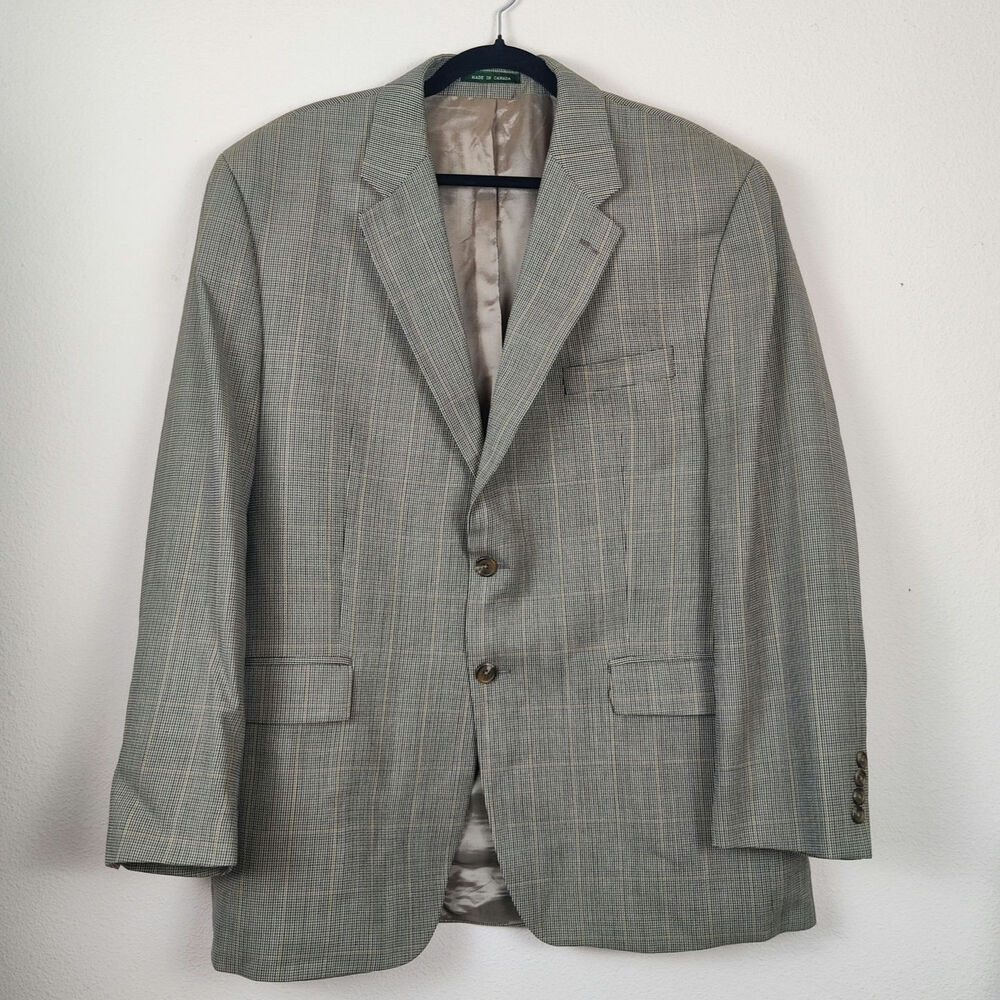 Ralph Lauren Wool Houndstooth Plaid Blazer Suit Jacket 44R Classic Sport Coat